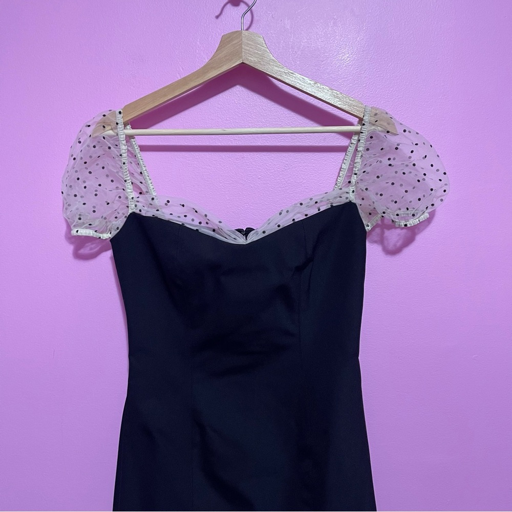 Camila Coelho Heirloom Tulle Puff Sleeve‎ Mini Dress Small Black Flocked Dot - Picture 6 of 12